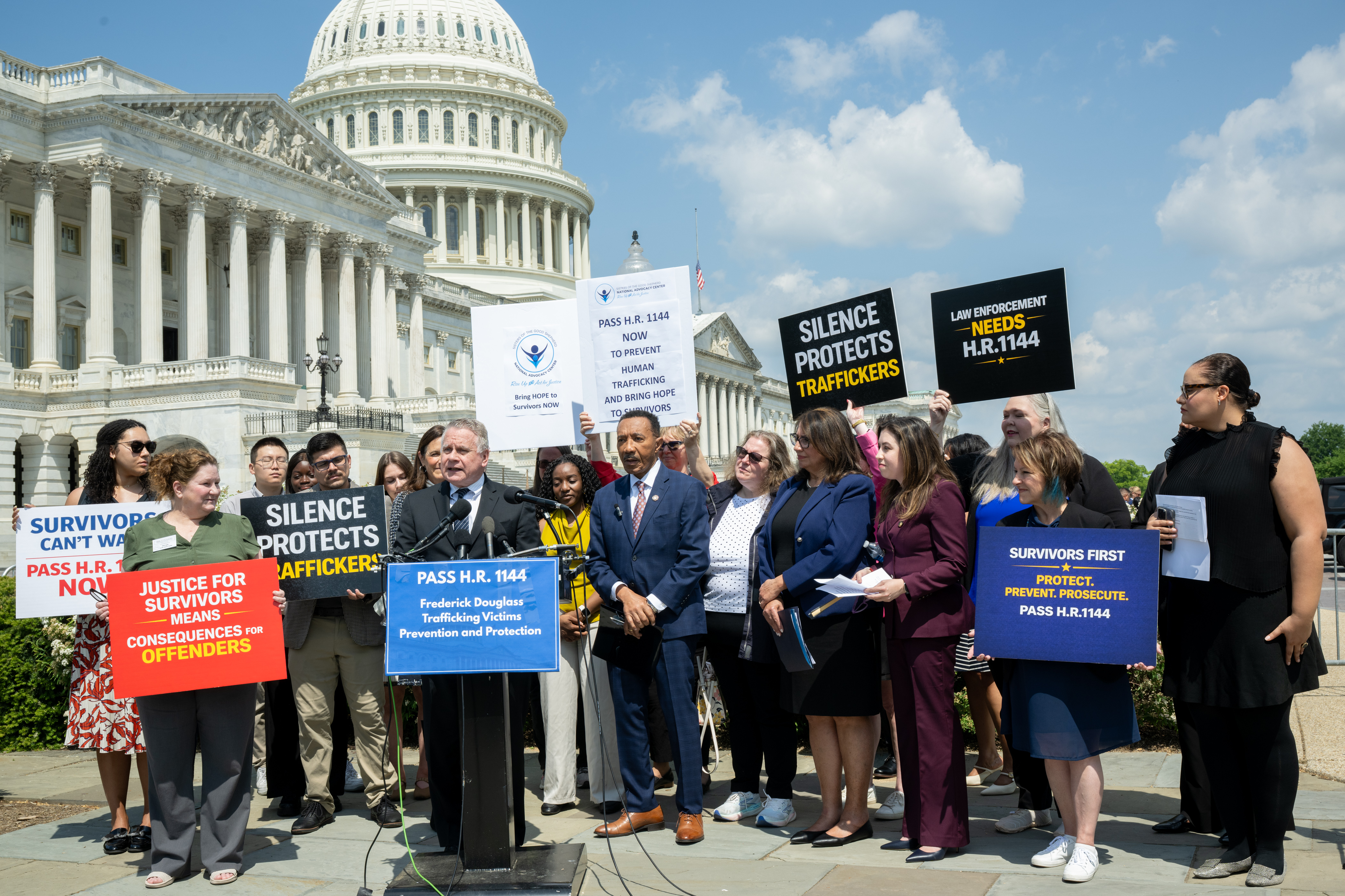 Rep. Smith holds press conference on HR 1144, the Frederick Douglass TVPRA