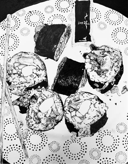 Sofia Cisneros Wall High School Grade 9 The Art of Sushi pen and ink Teacher- Jill Alexander