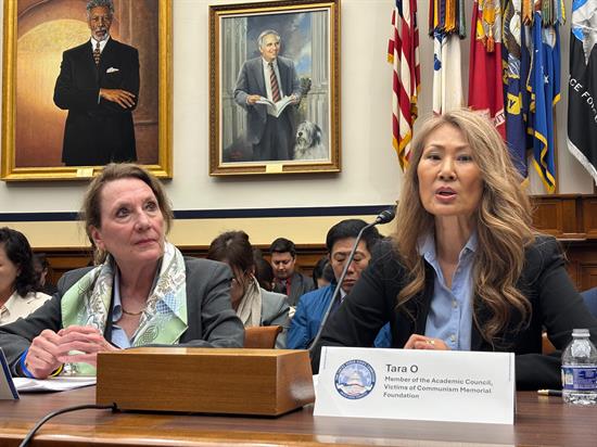 Witnesses testify at Rep. Smith's April 28th TLHRC hearing on North Korean human rights. From left to right: Suzanne Scholte and Tara O.